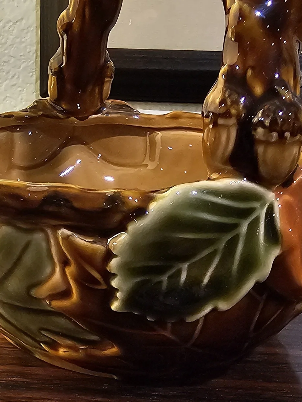 Vintage Autumn Ceramic Basket Table Decor - Orange, Green & Cream